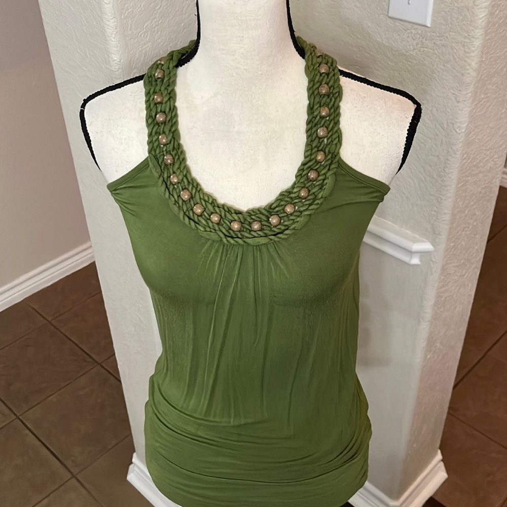 Vanity olive green razorback tank top